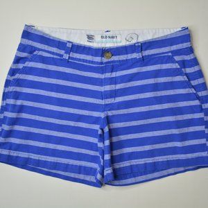Old‎ Navy Size 4 Regular Womens ROYAL Blue STRIPED Low Rise CHINO Casual SHORTS